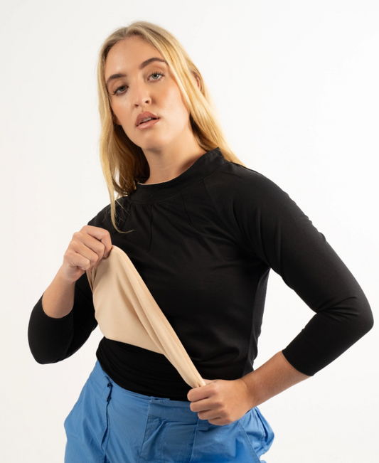 New Arrival - Two-in-One Striped Beige and Black Reversible Top – Versatile and Stylish.