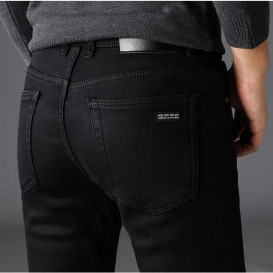 Men's Stretch Black Jeans Classic Style Business Fashion Pure Slim-fit Denim Pants