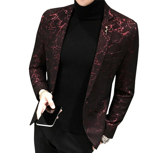 Men's Luxury Party Prom Blazer Shinny Yarn Wine Red Blue Black Blazer Jacket Men Slim Fit Business Dress Suit Coat Jackets