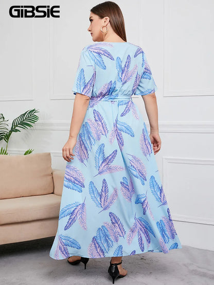 Plus Size Boho Floral Print Summer Holiday Short Sleeve Maxi Dress.