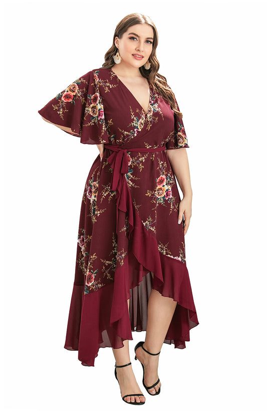 Plus Size Bohemian Floral Maxi Wrap Dress for Women.