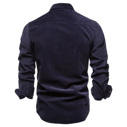 Men's Shirt Business Casual Fashion 100% Cotton Solid Color Corduroy Slim Shirt