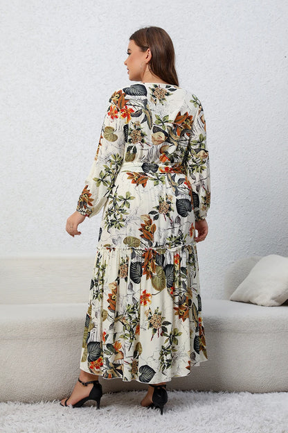 Plus Size Floral Print Belted Maxi Dress for Women