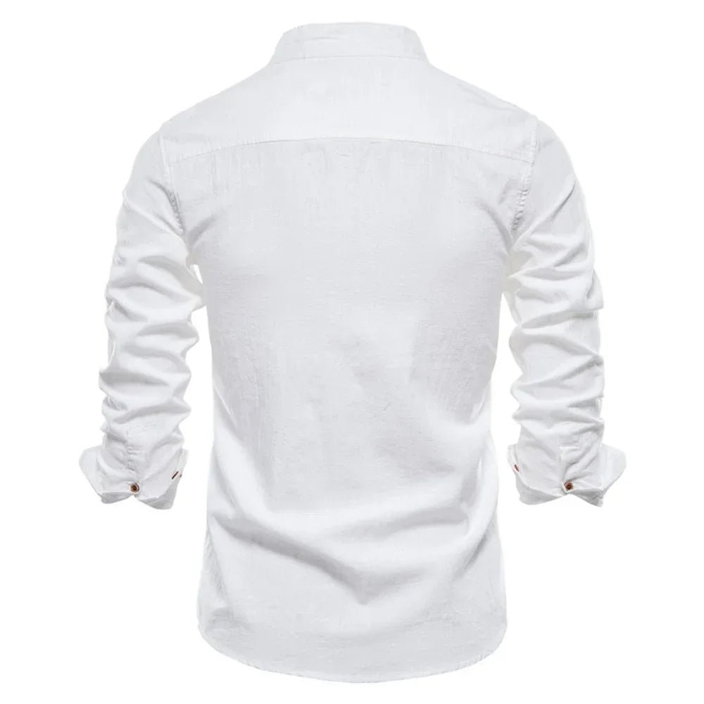 Men Cotton Social Shirt Solid Color High Quality Long Sleeve Shirt