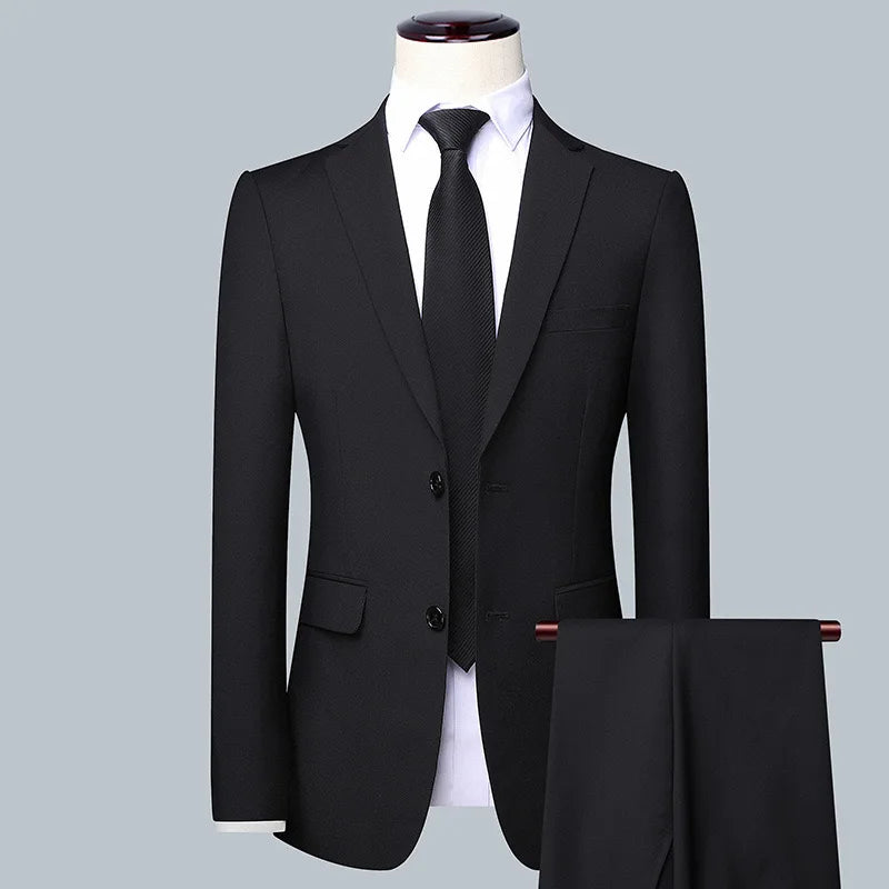 Men High Quality (Blazer+Waistcoat+Trousers) Business Elegant Fashion Suit Slim 3 and 2 piece Suit