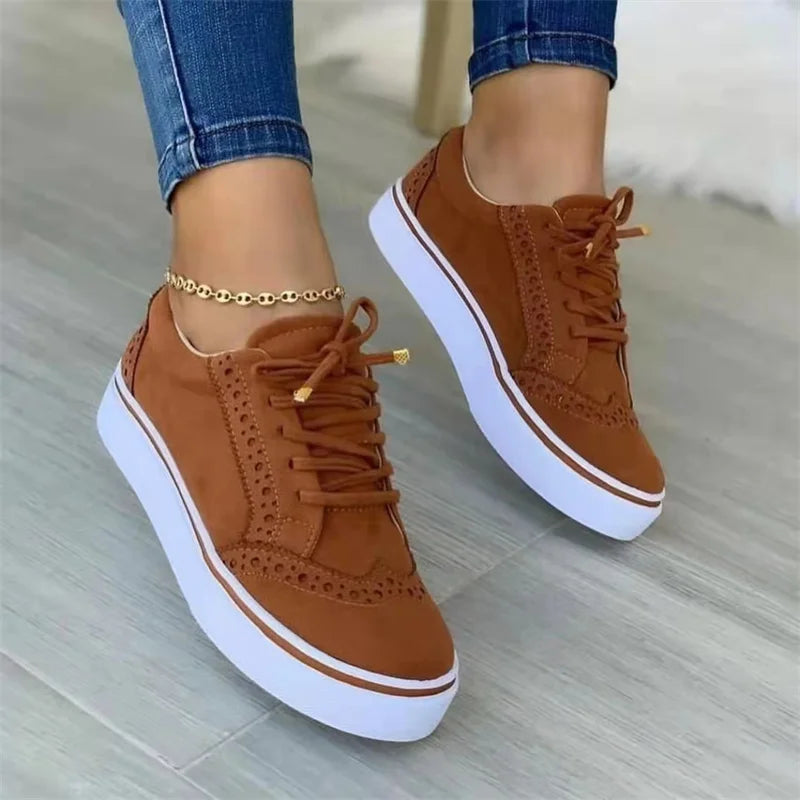 Women's Low-top Vulcanized Shoes Round Toe Casual Shoes Flat Shoes Lace-up Walking Shoes Comfortable