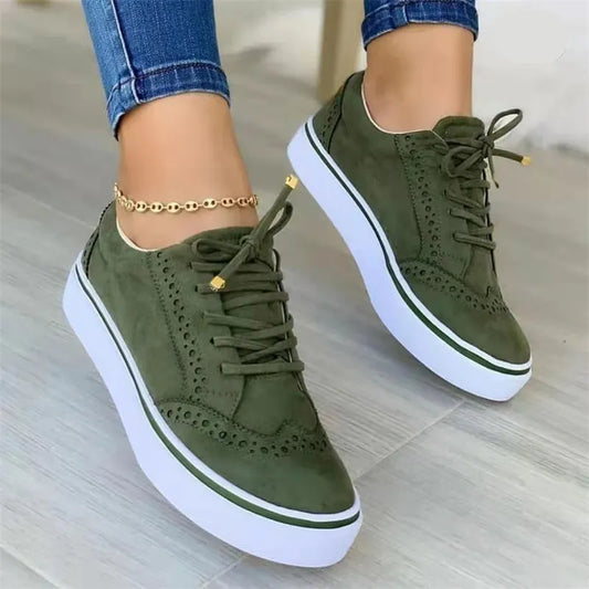 Women's Low-top Vulcanized Shoes Round Toe Casual Shoes Flat Shoes Lace-up Walking Shoes Comfortable