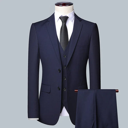 Men High Quality (Blazer+Waistcoat+Trousers) Business Elegant Fashion Suit Slim 3 and 2 piece Suit