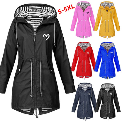 Women Outdoor Waterproof Rain Jacket Running Coat Jackets Climbing Hooded Sleeve Hooded Windbreaker Jacket