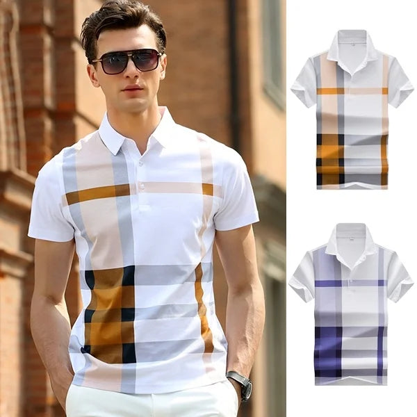 Men's Fashion Business Casual Stripe Polo Comfortable Cotton Top