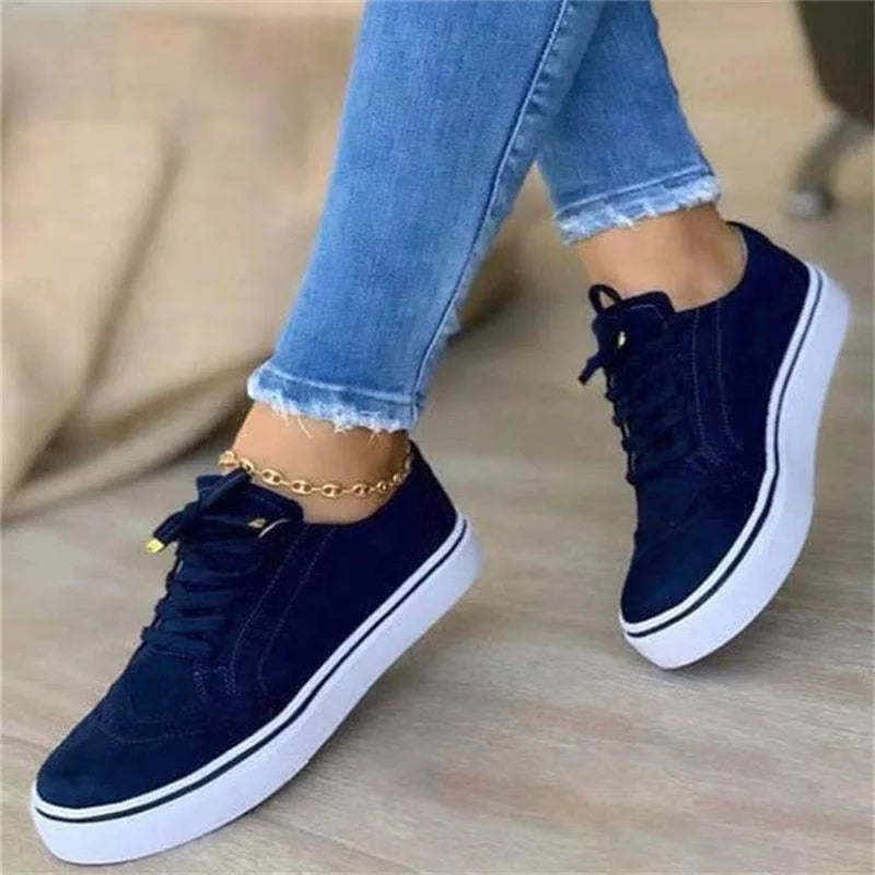 Women's Low-top Vulcanized Shoes Round Toe Casual Shoes Flat Shoes Lace-up Walking Shoes Comfortable