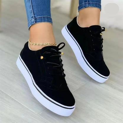 Women's Low-top Vulcanized Shoes Round Toe Casual Shoes Flat Shoes Lace-up Walking Shoes Comfortable