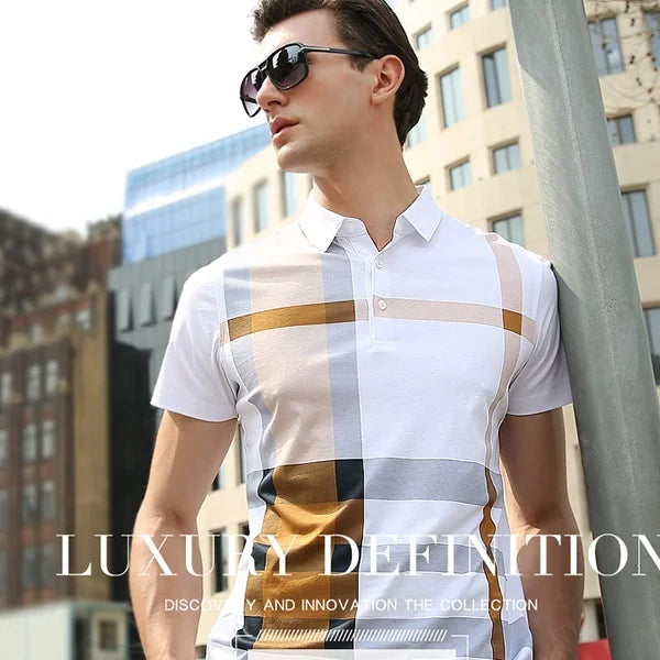 Men's Fashion Business Casual Stripe Polo Comfortable Cotton Top