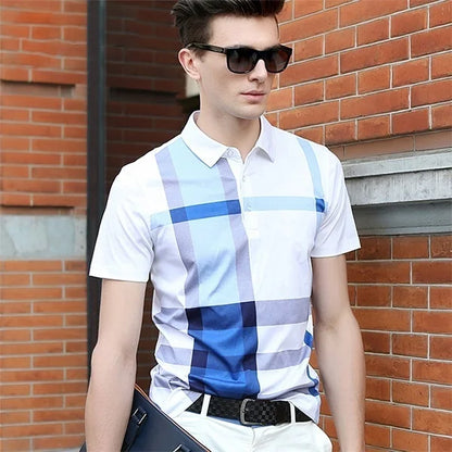 Men's Fashion Business Casual Stripe Polo Comfortable Cotton Top