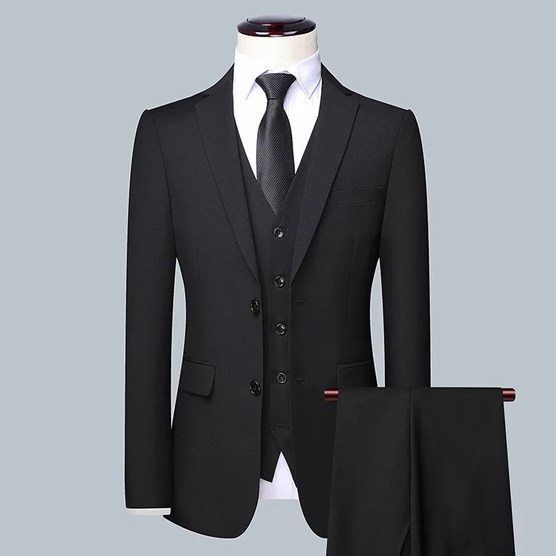 Men High Quality (Blazer+Waistcoat+Trousers) Business Elegant Fashion Suit Slim 3 and 2 piece Suit