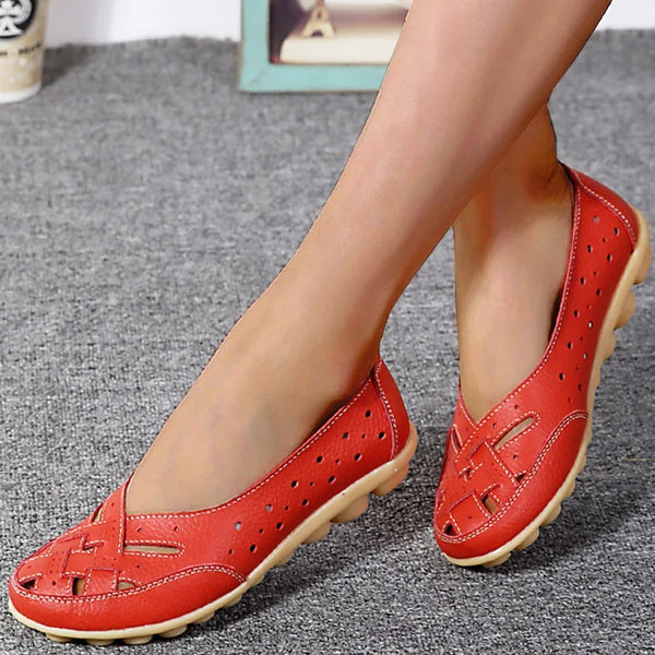 Women’s Summer Flats Soft Leather Round-Toe Shoes