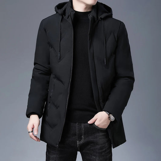 Men's Top Quality New Brand Hooded Casual Fashion Long Thicken Outwear Parkas Jackets Winter Windbreaker Coats