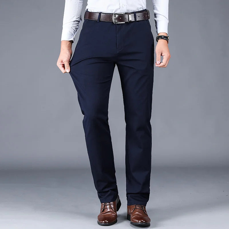 Men's Casual Pants Classic Style Straight Loose High Waist Elastic Trousers