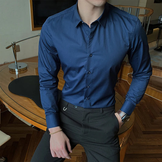 Men's Business Fashion Long Sleeve Shirt Classic Style Cotton Casual Slim Fit Shirt Office Clothes